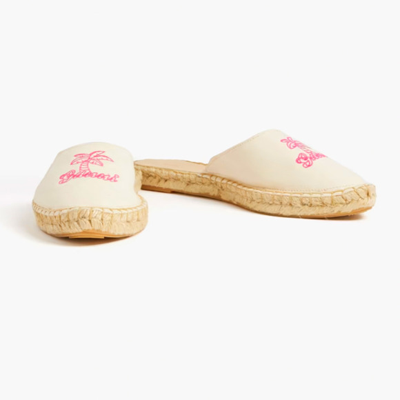 Ganni Embroidered Detail Neutral Canvas Espadrille Slip-On Slides US Size 11 NEW - Picture 2 of 11